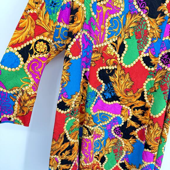 Diane Freis Vintage 1980's Graphic Printed Silk Tunic Mini Dress Multicolored XL - Picture 2 of 6